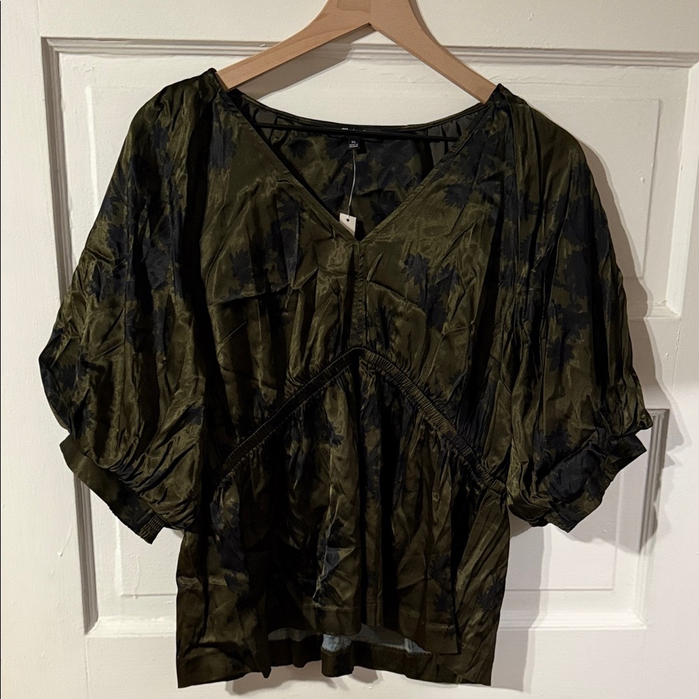Madewell Olive and Black Blouse
